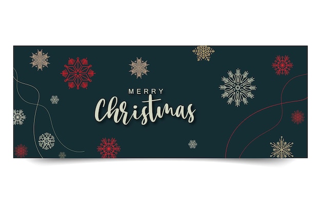 Vector banner de feliz navidad con copos de nieve y fondo verde