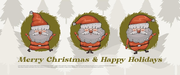 Banner de feliz navidad con ilustración de personaje de santa claus