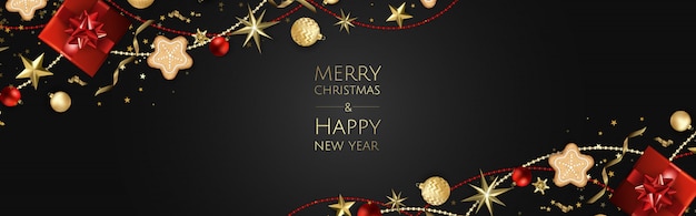 Banner de feliz navidad y próspero año nuevo