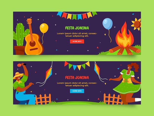 Banner de festas juninas plano dibujado a mano