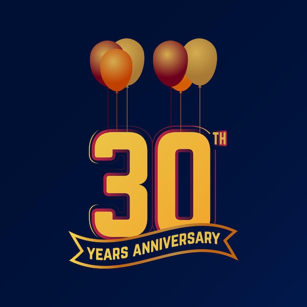 Banner de festival de aniversario de 30 años con globos.