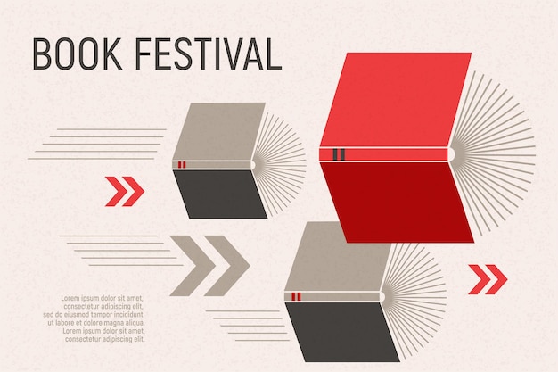 Vector banner para el festival del libro libros abiertos volando con flechas
