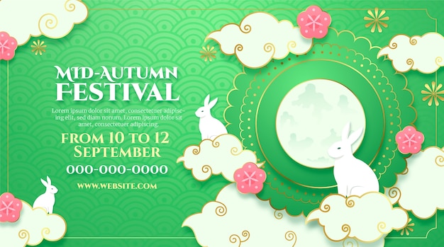 Banner del festival del medio otoño en estilo papel