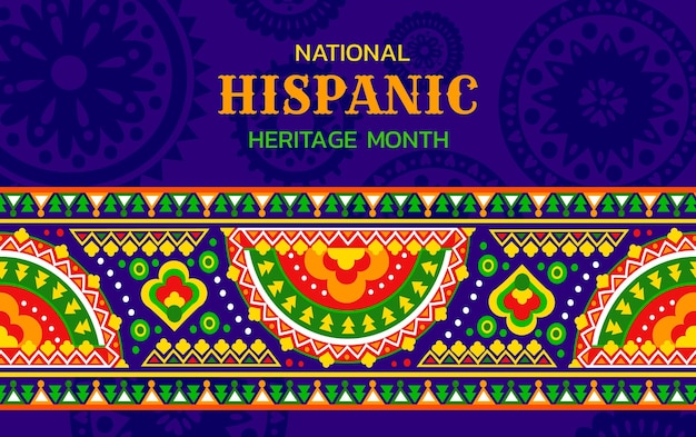Banner del festival del Mes Nacional de la Herencia Hispana con colorido patrón floral Banner del festival nacional mexicano o español Afiche vectorial del carnaval cultural de América Latina con adorno bordado
