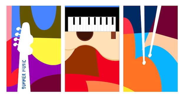 Banner de festival de música de verano colorido de ilustración vectorial