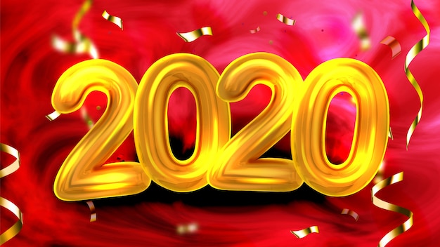 Banner de fiesta de año nuevo número 2020 de oro