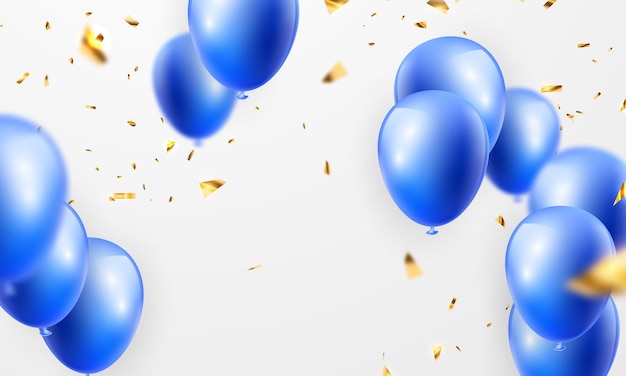Banner de fiesta de celebración con fondo de globos de color azul. Venta ilustración vectorial. Tarjeta de gran inauguración saludo de lujo rico. plantilla de marco.
