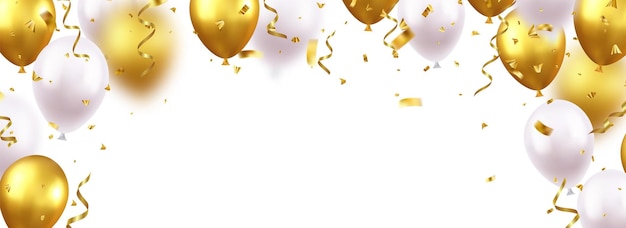 Banner de fiesta de celebración con fondo de globos de colores