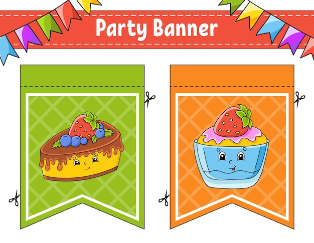 Banner de fiesta con lindos personajes de dibujos animados para vacaciones cumpleaños festivo ilustración vectorial