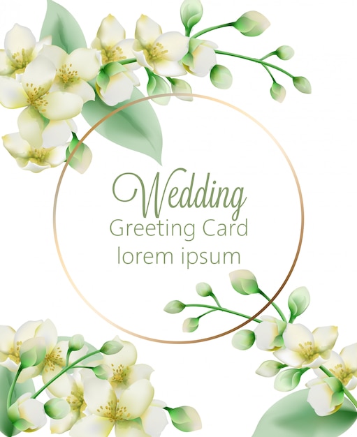 Banner de flores de jazmín verde acuarela con lugar para texto