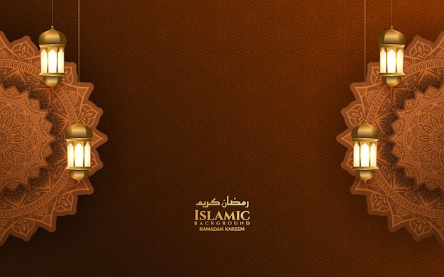 banner de fondo de borde arabesco de linterna de mandala de ramadán islámico de lujo para el festival eid mubarak