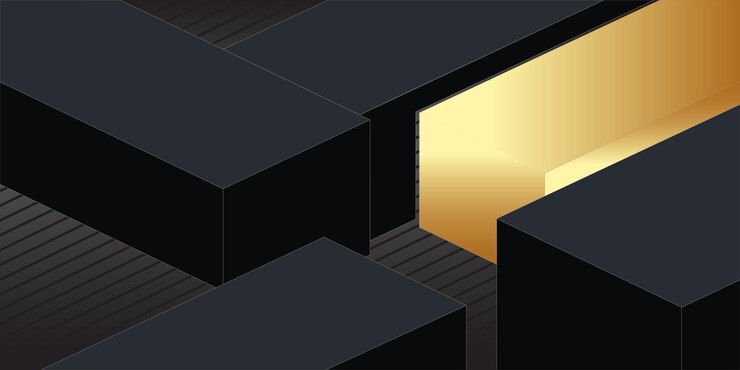 banner de fondo de cubo negro y dorado