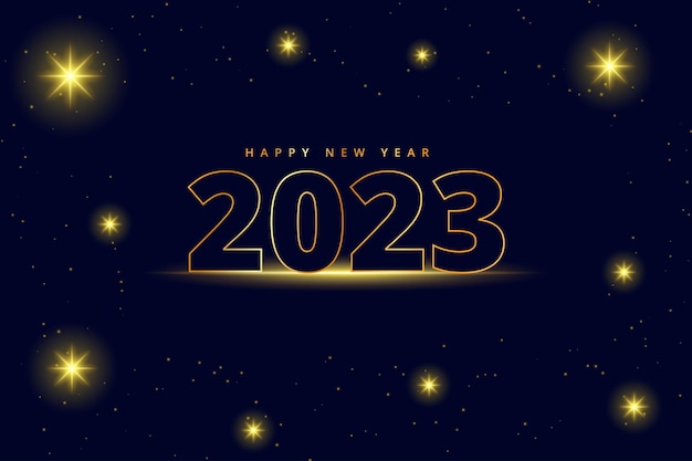 Banner de fondo de feliz año nuevo 2023 con texto brillante