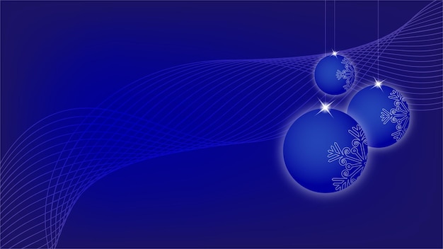 Banner de fondo de navidad con tres bolas de navidad con elemento de geometría delgada sobre fondo azul