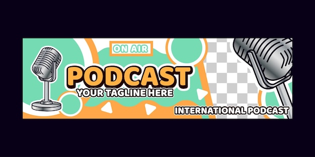 Vector banner de fondo de podcast con logotipos