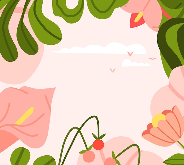 Banner de fondo de vector de ilustración de clip gráfico abstracto dibujado a mano de composición con formas de naturaleza de jardín boho abstracto flor flores hojas y bayas diseño de jardín botánico moderno