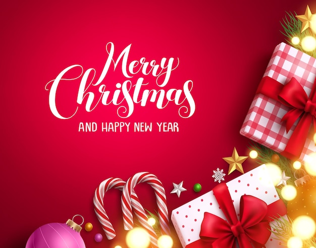 Banner de fondo de vector de Navidad con luces borrosas brillantes texto de saludo de feliz Navidad