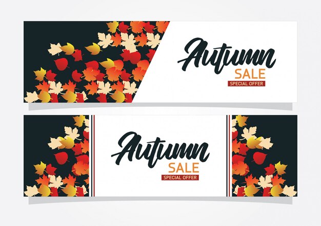 Vector banner de fondo venta otoño con hojas