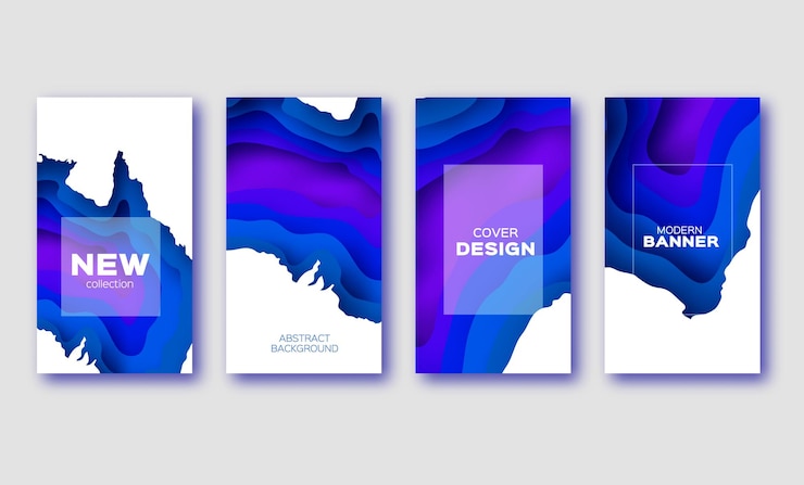 Vector banner de formas en capas de corte de papel azul de moda diseño de curva en capas de origami para presentaciones de negocios