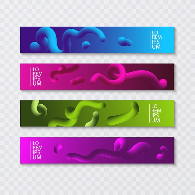 Vector banner de formas fluidas abstractas banners horizontales coloridos de gradiente de salpicaduras de flujo de forma suavemente líquida