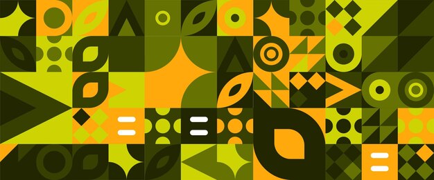 Banner de formas de mosaico de patrón vectorial geométrico abstracto verde naranja y blanco Para fondo de banner presentación de negocios o tecnología folleto web diseño de portada papel tapiz