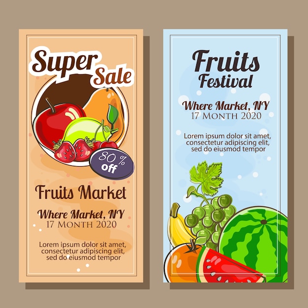 Vector banner de frutas en estilo doodle