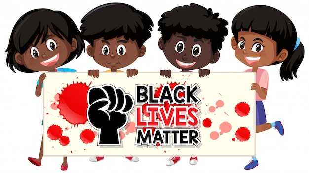 Vector banner de fuente de vidas negras con niños