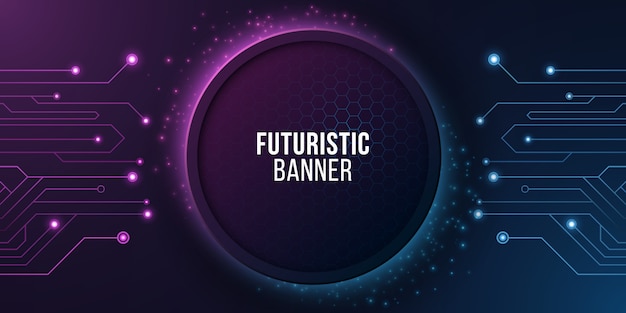 Banner futurista con circuito de computadora. Diseño de tecnología moderna.