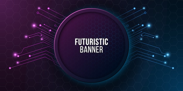 Banner futurista con circuito de computadora. Diseño de tecnología moderna.