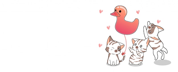 Banner de gatos kawaii y globo de pato rosa