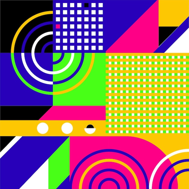 Banner geométrico abstracto brillante en negro verde rosa naranja Vector
