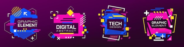Banner geométrico futurista Marcos de interfaz de usuario de falla abstracta elemento de diseño de interfaz de borde cyberpunk marcos sifi futuristas Vector conjunto moderno