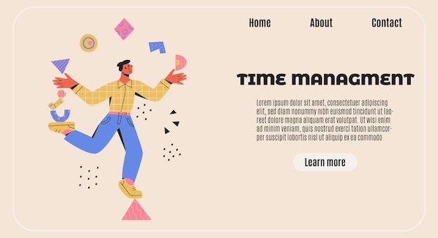 Banner de gestión del tiempo Multitarea productividad hábil concepto vector ilustración plana