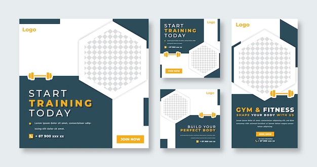 Banner de gimnasio deportivo y fitness para publicaciones en redes sociales, folleto de publicidad web y marketing online