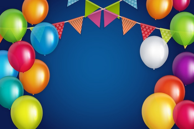 Banner de globos de feliz cumpleaños brillante de color