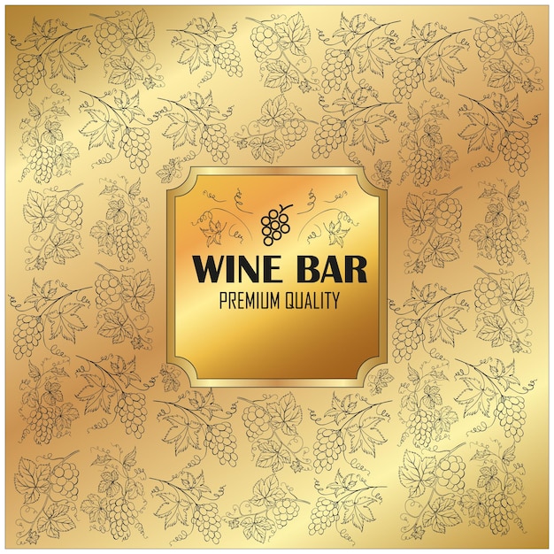 Banner de Golden Wine Bar usando uvas y hojas de dibujo.