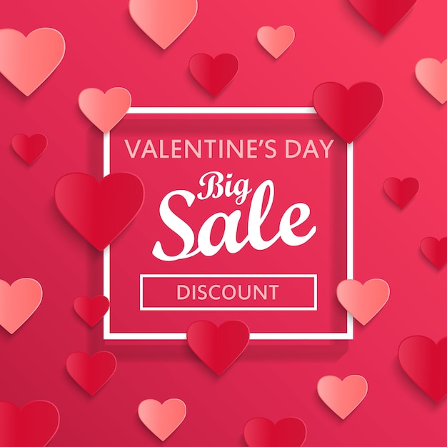 Vector banner de gran venta de san valentín con corazones