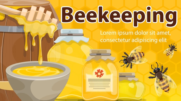 Banner de granja de miel y abejas de apicultura.