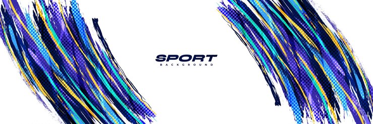 Vector banner de grunge deportivo con ilustración de pincelada colorida y elementos de textura y rayado de efecto de semitono para diseño