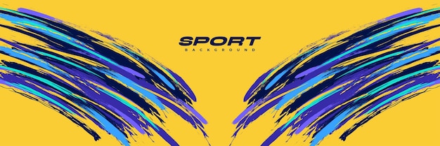 Banner de grunge deportivo con ilustración de pincelada colorida y elementos de textura y rayado de efecto de semitono para diseño