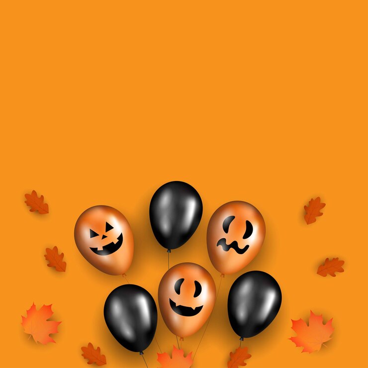 Banner de Halloween con globos y hojas de otoño. Plantilla de Halloween