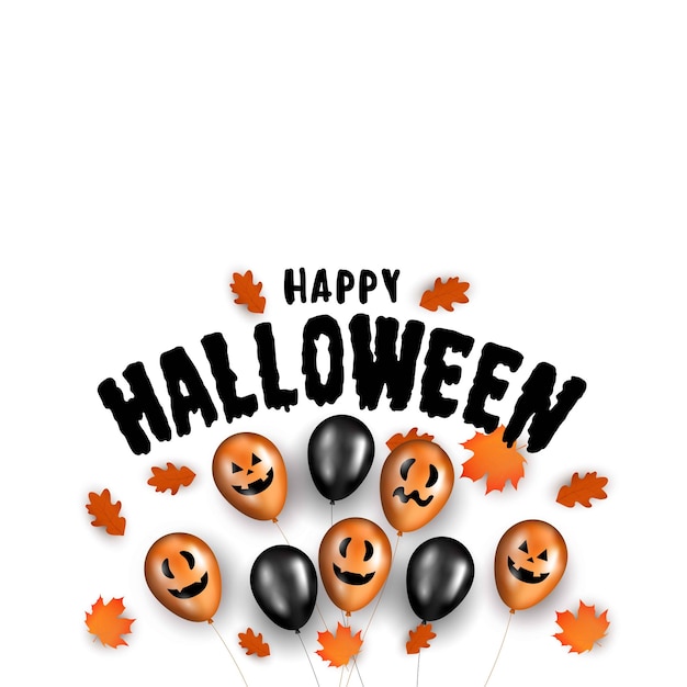 Vector banner de halloween con globos y hojas de otoño. plantilla de halloween