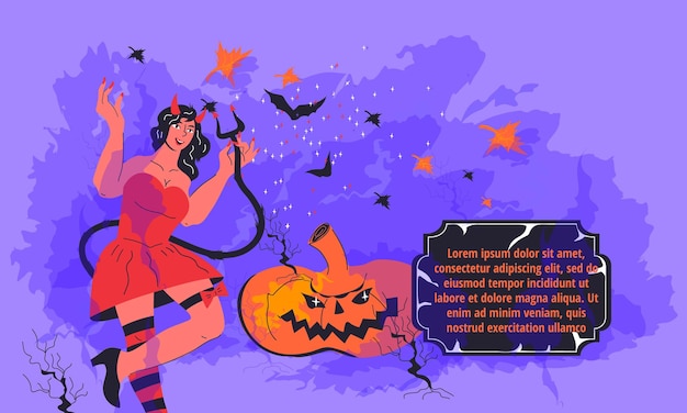 Banner de halloween o fondo de invitación de fiesta con ilustración de vector de mujer