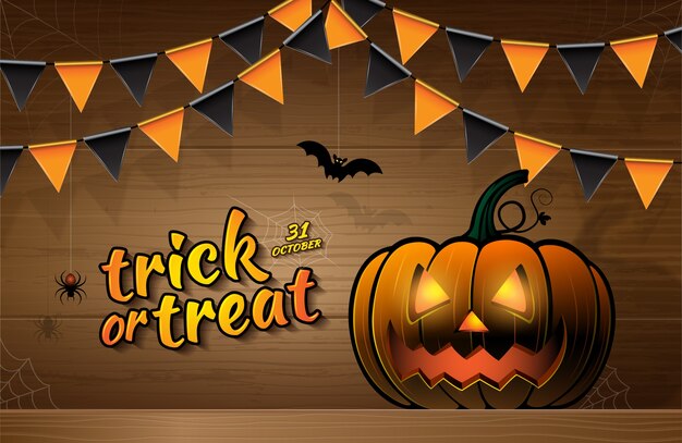 Banner halloween party truco o trato de calabazas