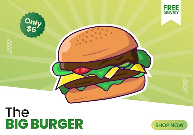Banner de hamburguesa grande, moderno y elegante de vector premium para redes sociales