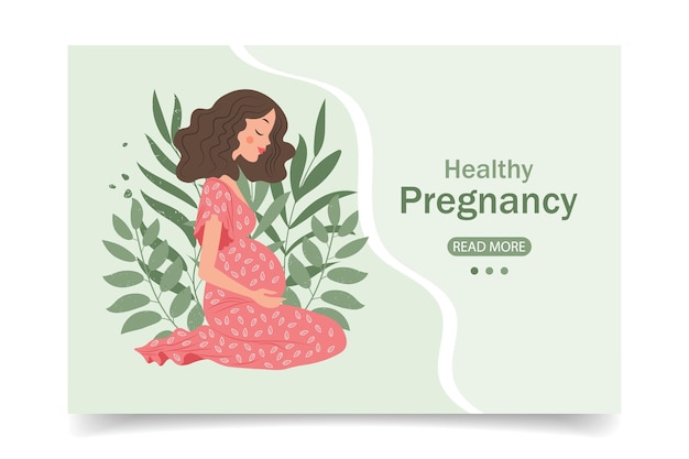Banner con una hermosa mujer embarazada concepto de embarazo y maternidad saludable Vector de ilustración