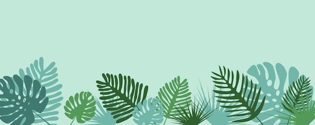 Banner hojas de palma en un vector de fondo verde