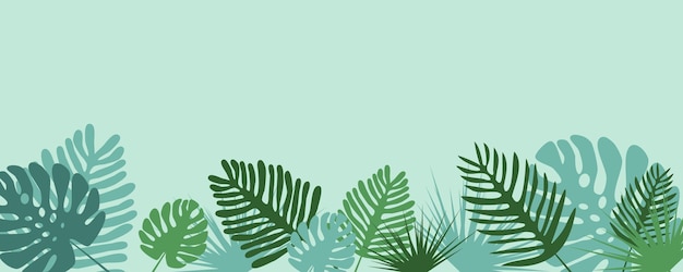 Banner hojas de palma en un vector de fondo verde