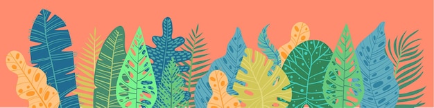Banner de hojas tropicales de verano, ilustración