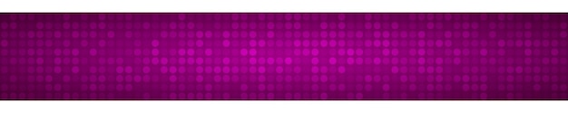 Banner horizontal abstracto o fondo de pequeños círculos o píxeles en colores púrpura